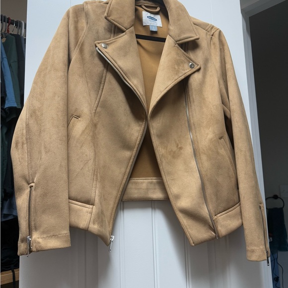 Old navy faux suede leather bomber Jacket small tan - Picture 6 of 10